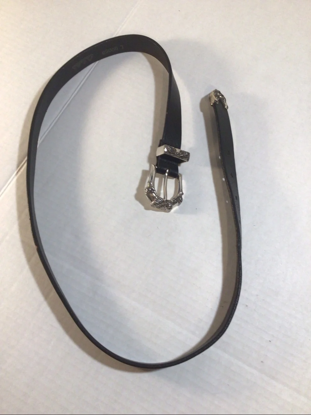 Cabela's Mens Black Leather Belt Lg 90059 Pinecone Silver Buckle Vintage Unisex